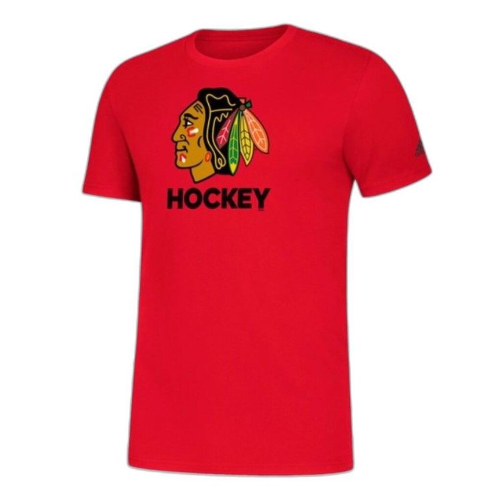 Adidas Chicago Blackhawks NHL Unisex Red Logo Performance SS T-Shirt Size 2X